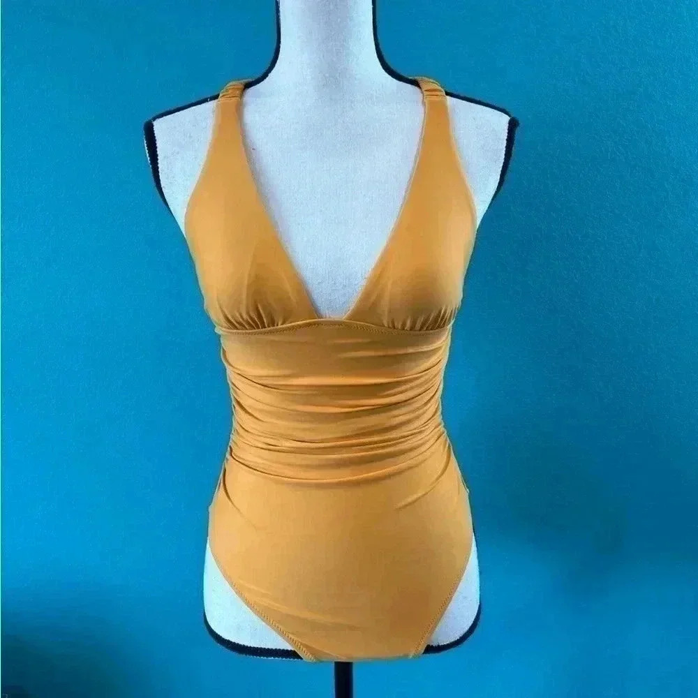 New with tags j crew orange Scrunchie-strap plunge one-piece swimsuit in size 0